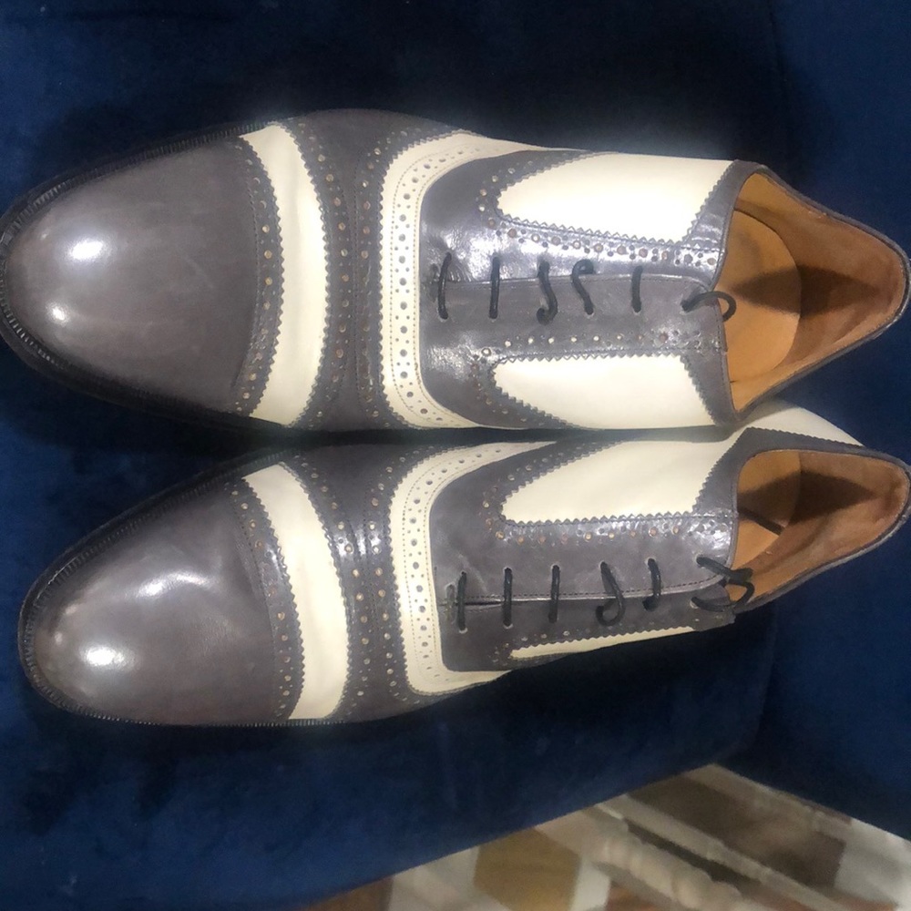 Men’s grey and white dress shoe size 11…light scratches l can be buffed out